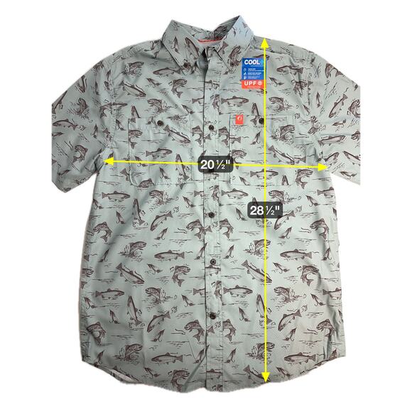 NWT American Outdoorsman Green Fishing Graphic UPF 40 Button Up Mens Size Small - Picture 10 of 10